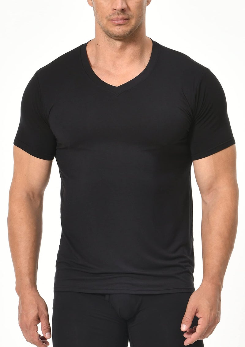 Comfneat Men's Undershirts Viscose V-Neck Cool Feeling T-Shirt 3-Pack (Black 3-Pack, XL) - Image 2